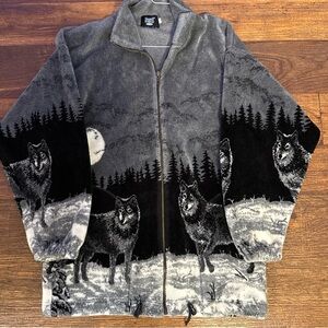 Vintage 80s/90s ezze wear outdoors wolf fleece button up